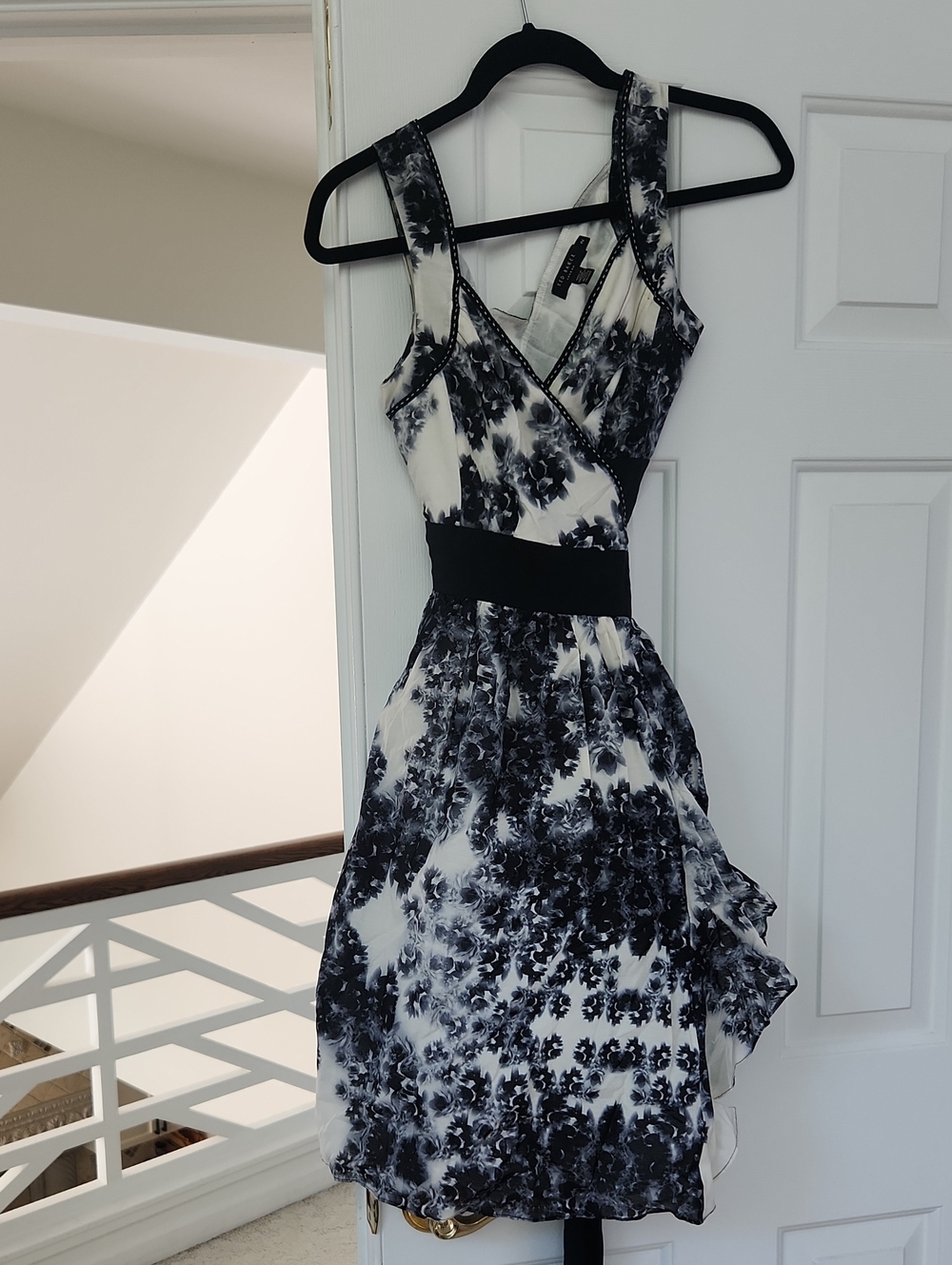 Ted Baker London Black and White Floral One-Shoulder Dress with Waistband